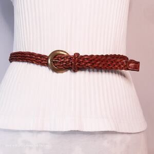 Dominican Republic Skinny Braided Leather Belt Womens 30 Waist Chestnut Brown